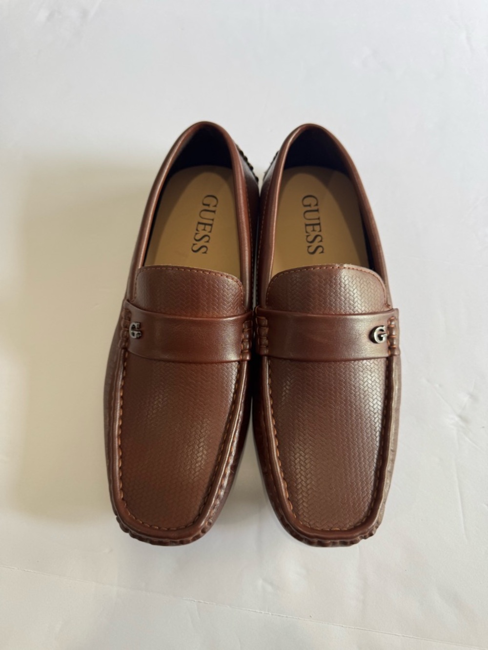 GUESS Men’s Brown Leather Slip-On Penny Loafers